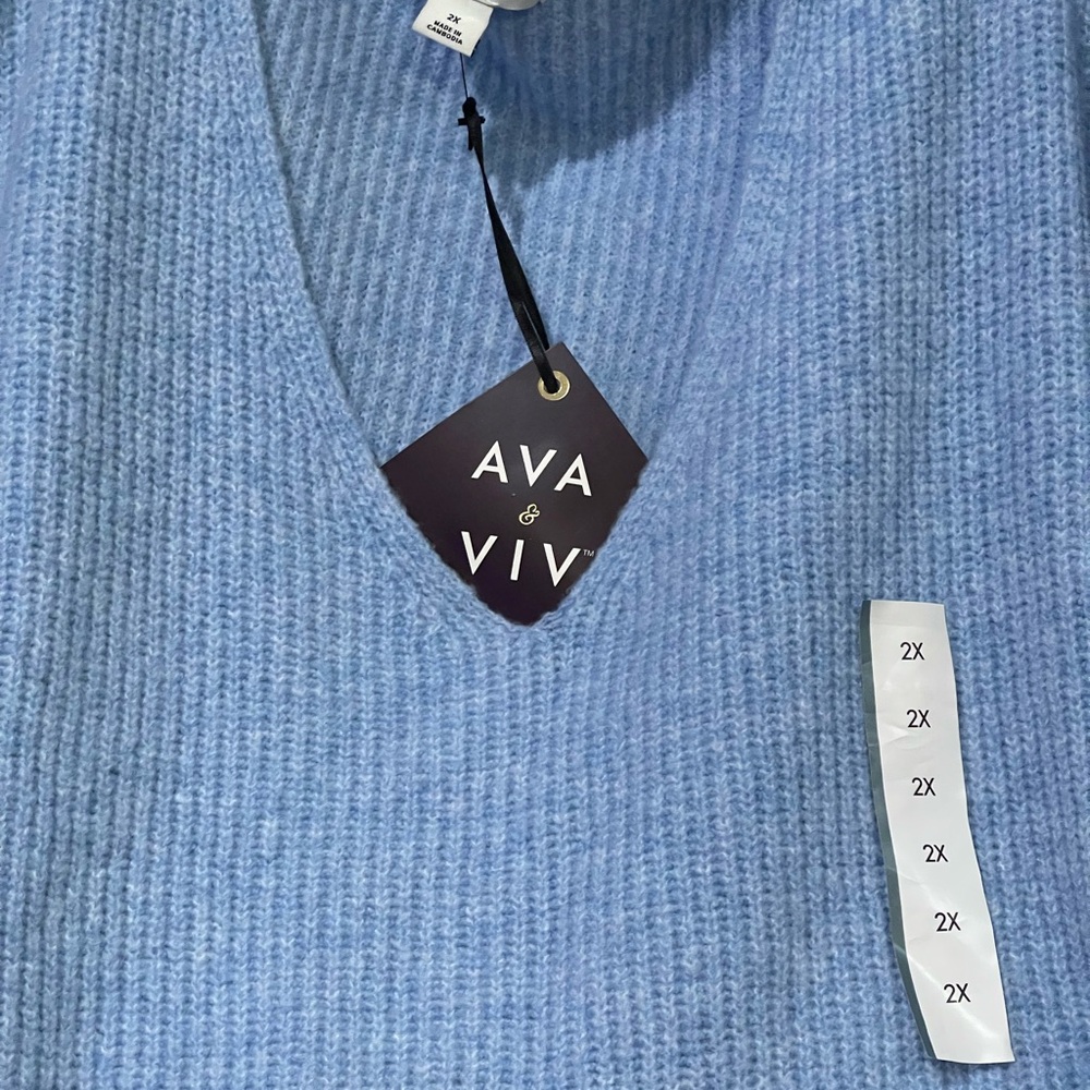 Ava & Viv Women's Light Blue V-Neck Sweater - Picture 2 of 3
